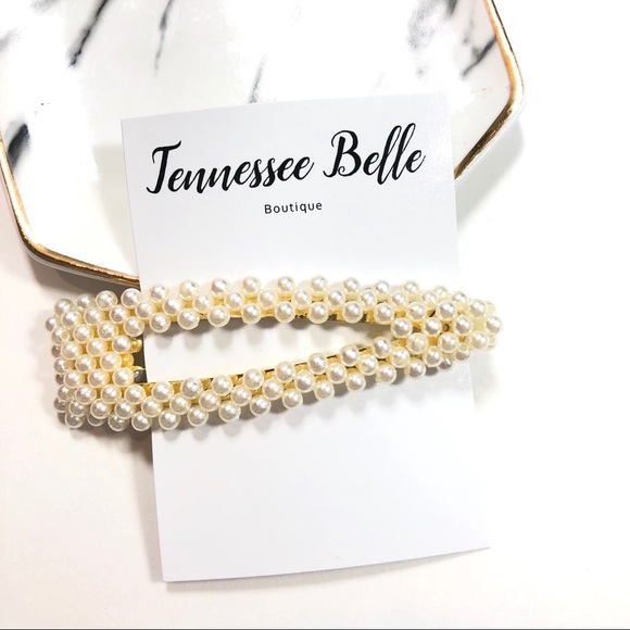 Tennessee Belle Boutique Accessories - Open White Pearl Gold Boutique Hair Barrette